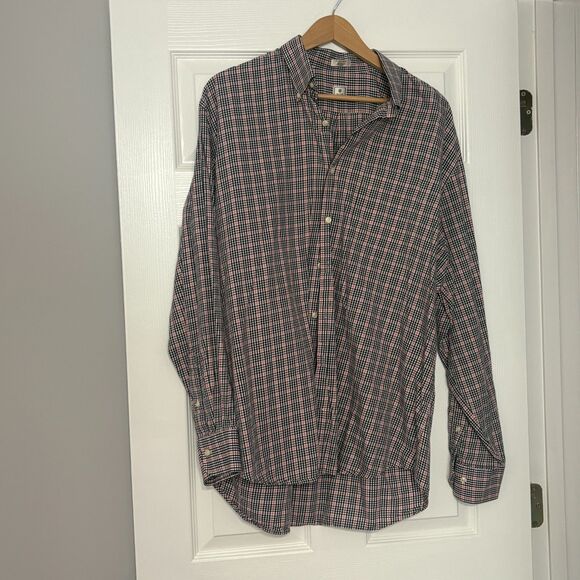 Peter Millar Shirt Mens XL Black Red Check Plaid Button Down 100% Cotton Pocket - Picture 1 of 4